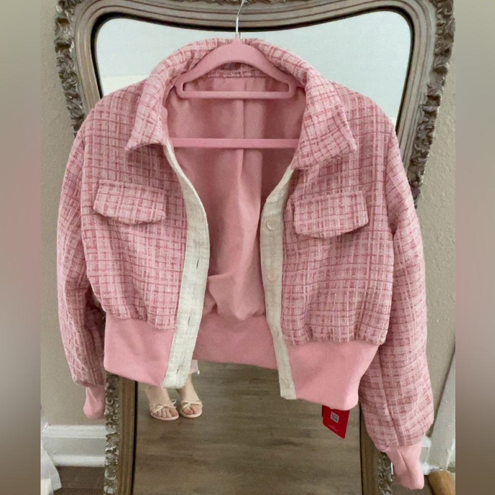 Stylish Pink Tweed Crop Jacket
